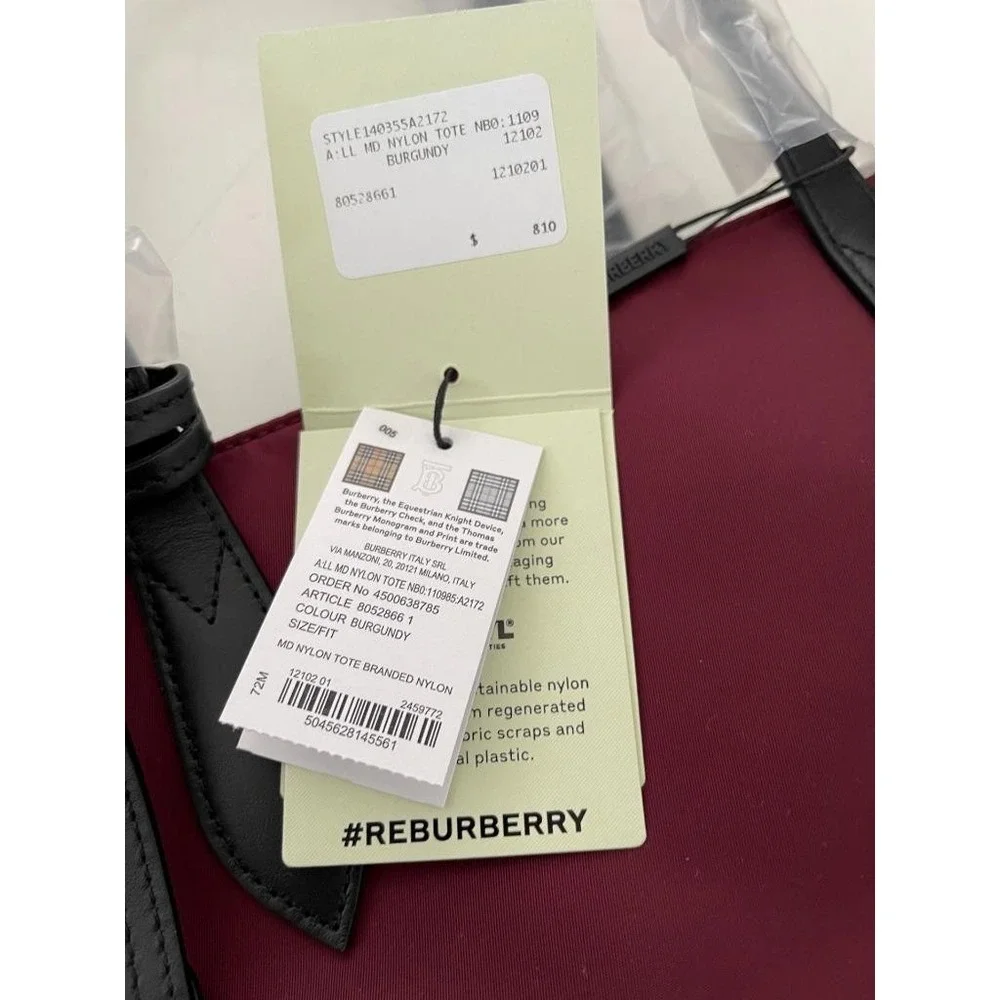Burberry LL MD Nylon and Leather Tote Bag, in Dark Red, Made‎ in Italy